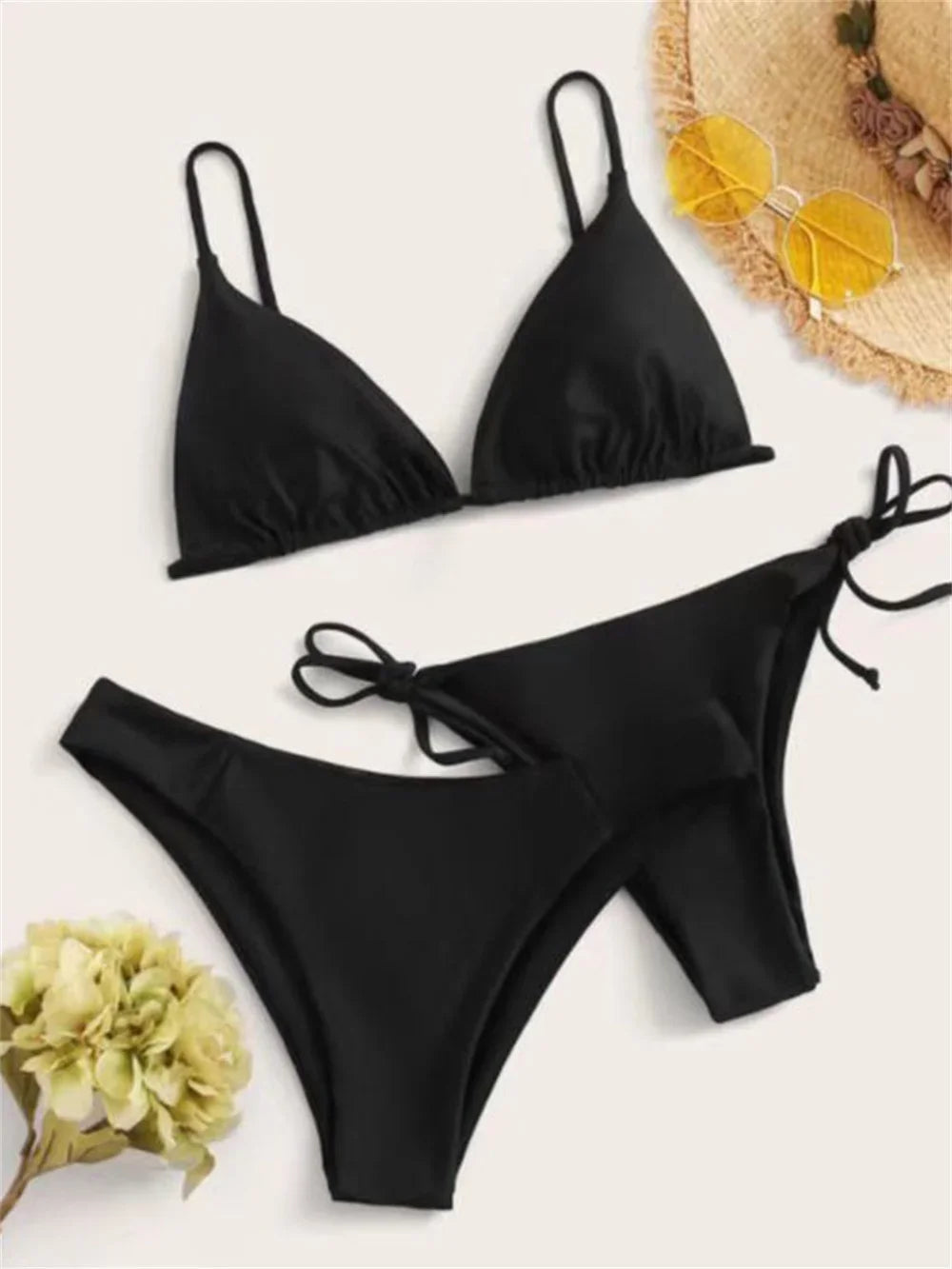 Bikini nero Costume da bagno estremo Triangolo Costumi da bagno sexy String 3 pezzi Bikini Set Costume da bagno donna Beach Tangas Biquinis Feminino