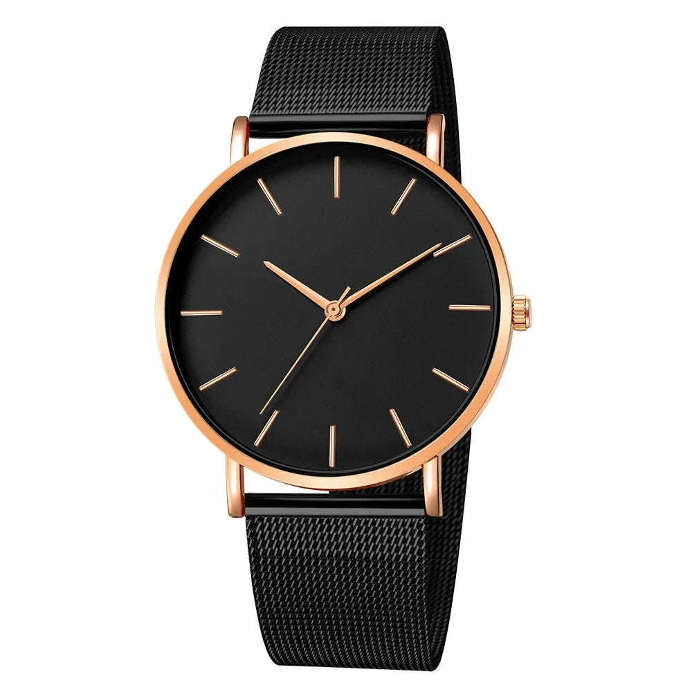 Orologio da donna semplice per il tempo libero 2025 Orologio da polso da uomo di lusso alla moda ultrasottile con cintura in rete vintage