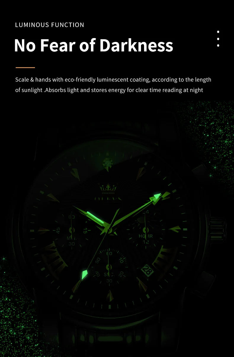 OLEVS Orologi al quarzo da uomo Orologi di marca in acciaio inossidabile Orologio sportivo impermeabile per uomo Cronografo con fasi lunari