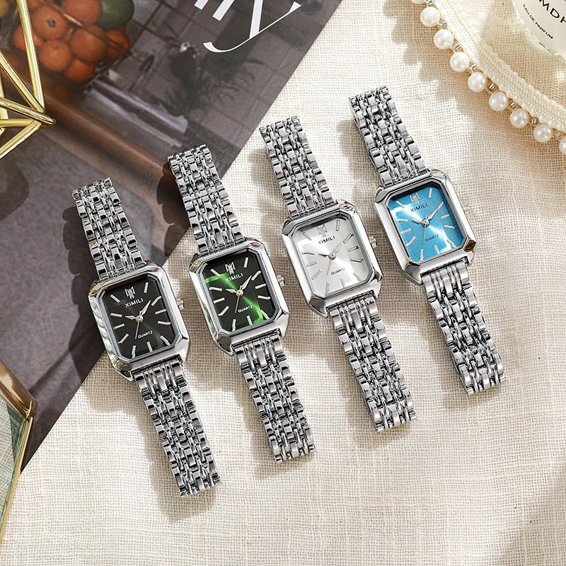 2025 Orologio da polso con cinturino in acciaio inossidabile di marca calda Orologio da polso al quarzo regalo di lusso da donna Orologio da polso al quarzo quadrato semplice moda studente