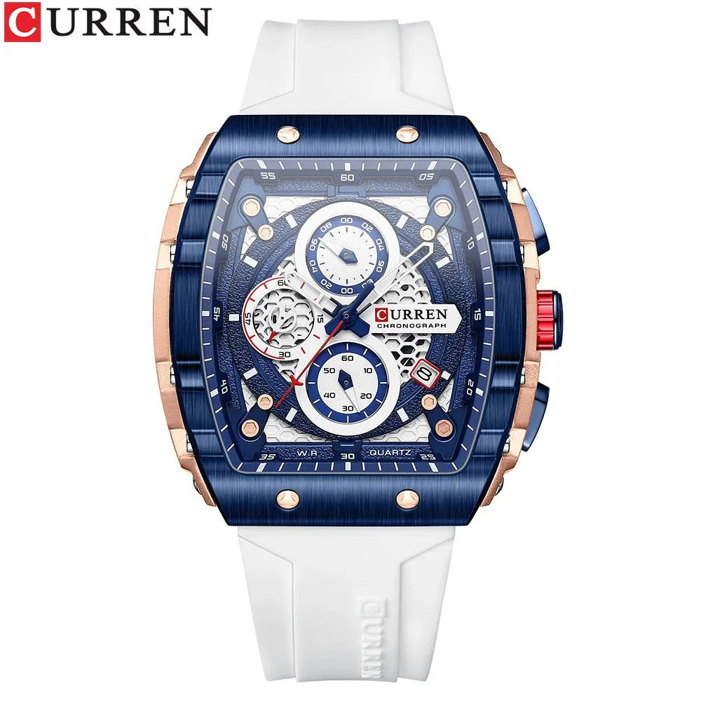 CURREN Orologio da uomo alla moda, marchio unico, design quadrato, lusso, nastro sportivo al quarzo, orologi da uomo impermeabili
