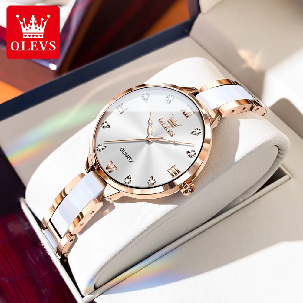 Orologio da donna OLEVS 5872, elegante orologio al quarzo con cinturino in ceramica e acciaio, impermeabile, per donna.