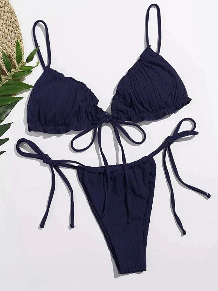 Nuovo 2025 Costume da bagno sexy Pit stripe Bikini Donna Costumi da bagno Costumi da bagno Push Up Biquinis Fasciatura Beachwear Set bikini solido