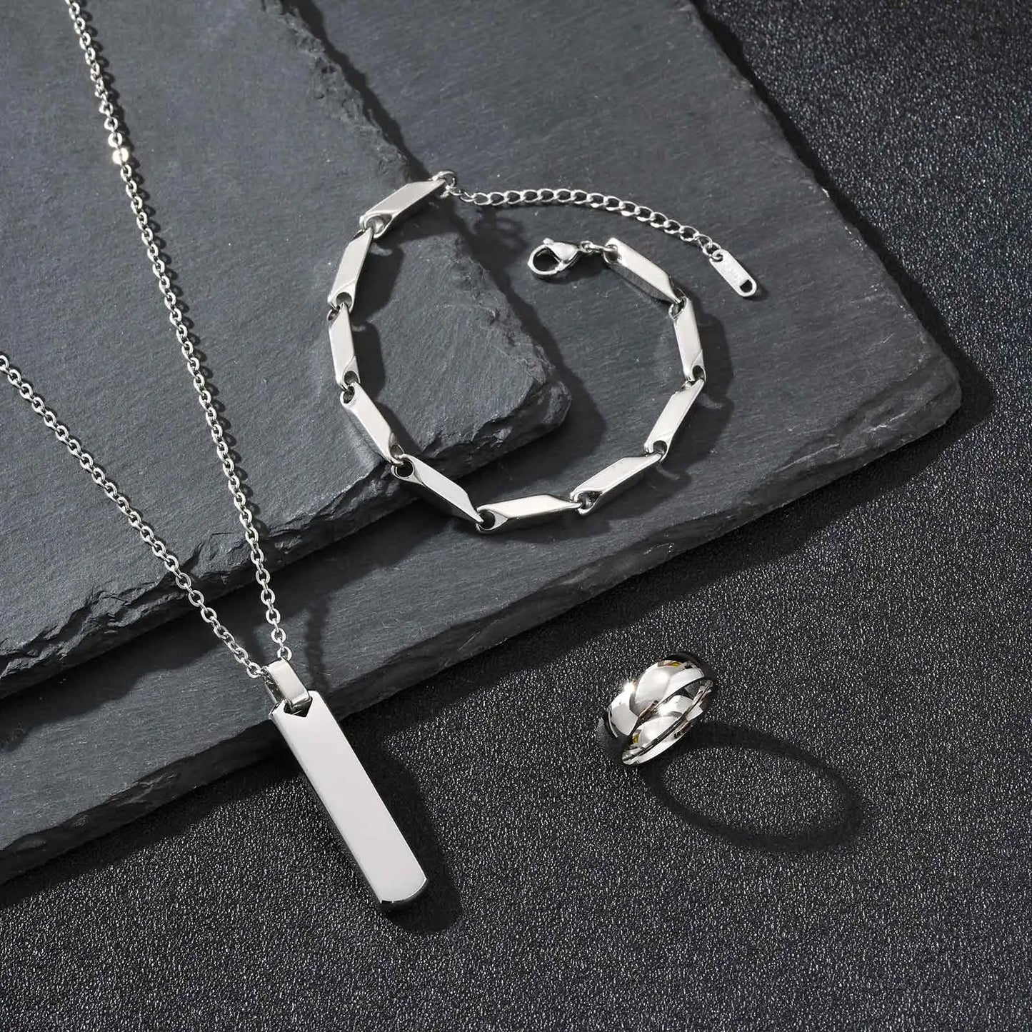 Set di 3 Collane con Barra Verticale per Uomo, Collana con Ciondolo in Acciaio Inossidabile Stile Hip Hop, Set di Gioielli alla Moda Regalo per Lui