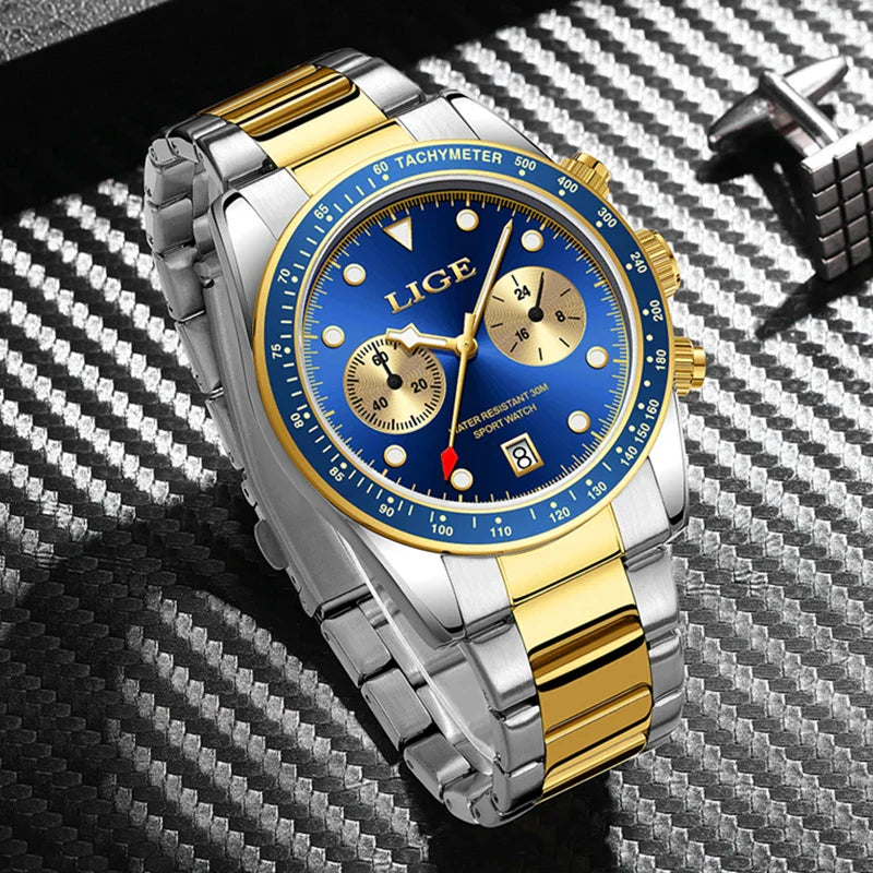 LIGE Nuovi orologi da uomo Orologi da polso al quarzo da uomo di lusso delle migliori marche Cronografo sportivo impermeabile e luminoso Relogio Masculino+BOX