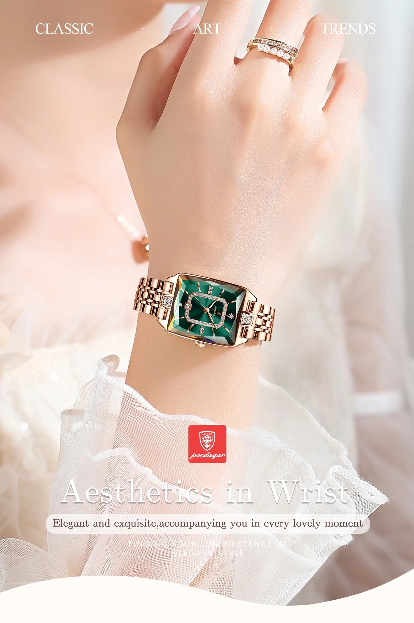 POEDAGAR Orologio da donna di lusso Impermeabile Data Orologio da polso da donna casual di alta qualità Orologio da donna elegante al quarzo in acciaio inossidabile