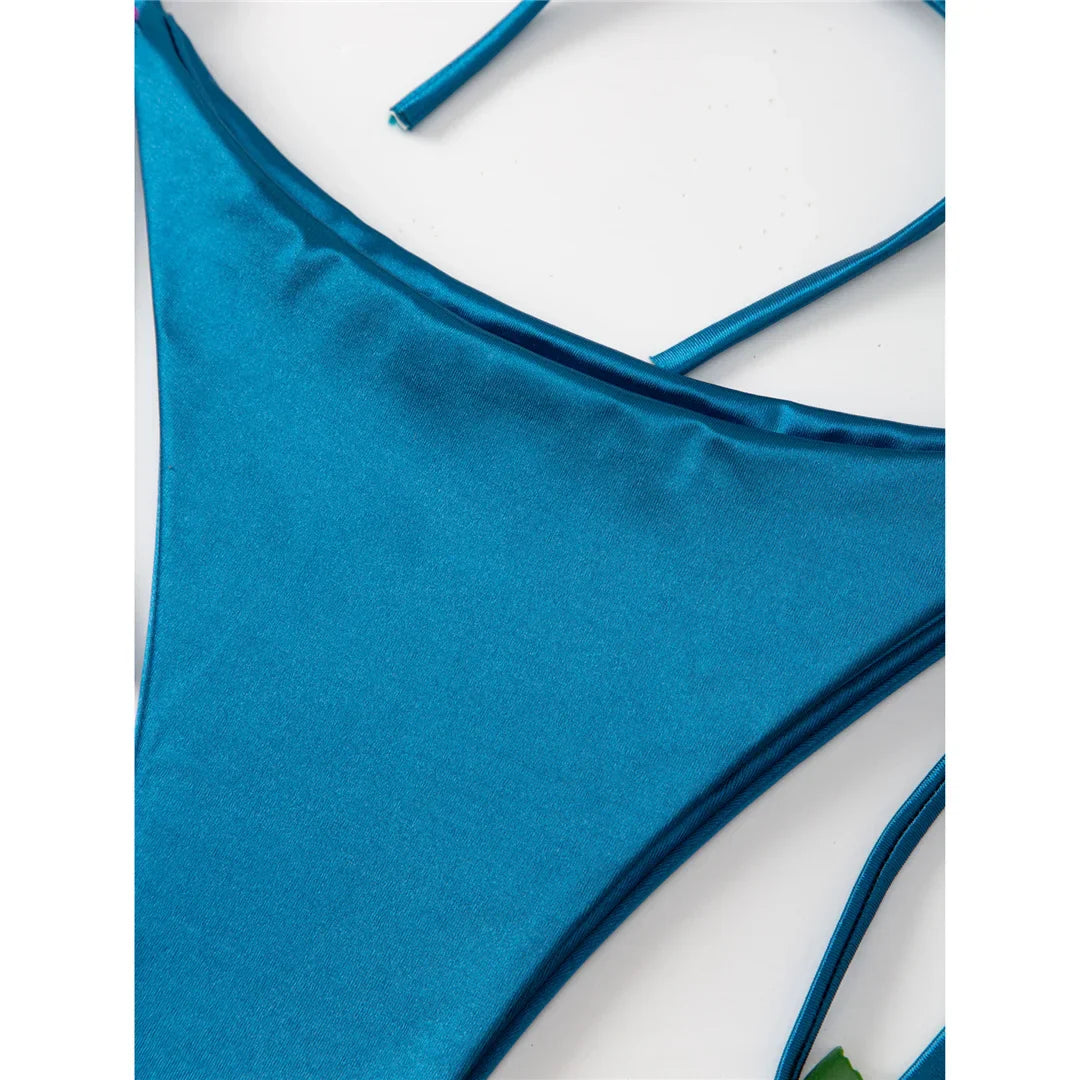 Sexy 13 colori Halter Satin Bikini brasiliano Donna Costumi da bagno Costume da bagno femminile Bikini a due pezzi Bagnante Costume da bagno Swim V4966