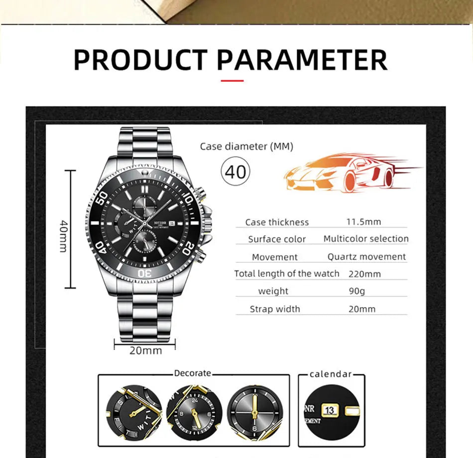 Orologi da lavoro da uomo di lusso Orologio da uomo al quarzo argento Orologio luminoso maschile