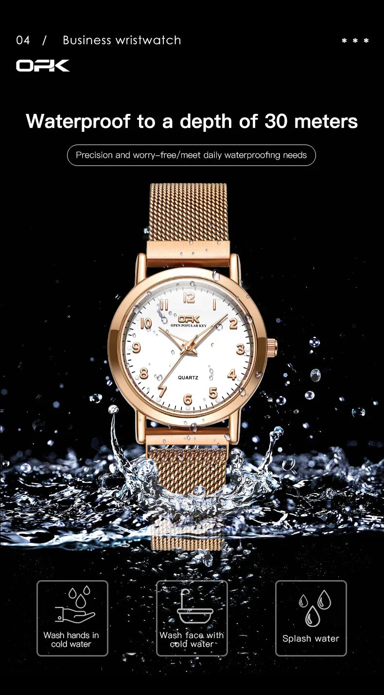 OPK 8115 Orologio da donna Orologio da polso al quarzo originale alla moda semplice Cinturino in maglia di acciaio inossidabile Orologio impermeabile per donna Reloj