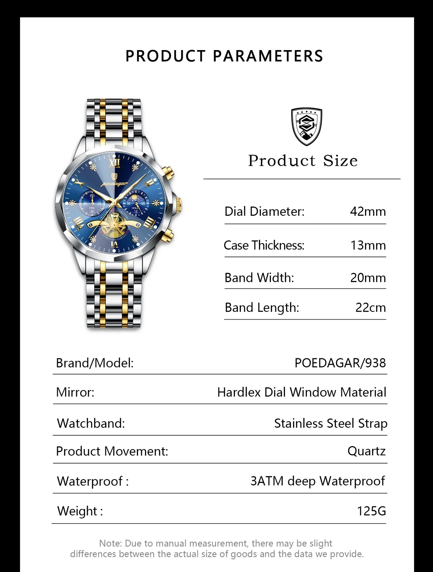 POEDAGAR Orologio da uomo di lusso Top originale impermeabile cronografo luminoso orologio da polso da uomo al quarzo in acciaio inossidabile orologi da uomo Reloj