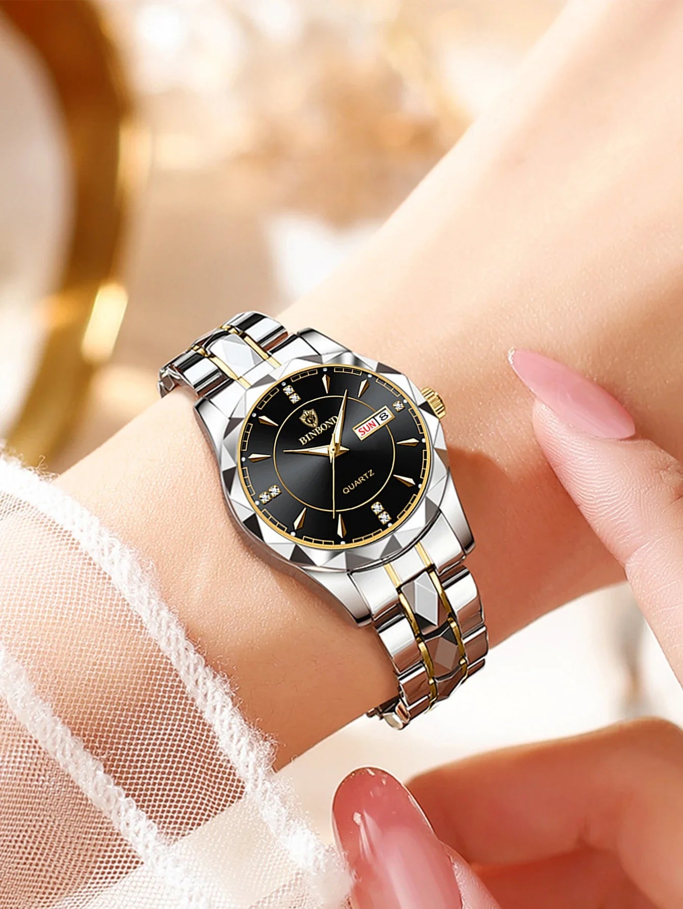 BINBONG Orologi da donna Orologio al quarzo da donna di moda di lusso Orologio da polso in acciaio inossidabile con data luminosa impermeabile Regalo per gli amanti della fidanzata