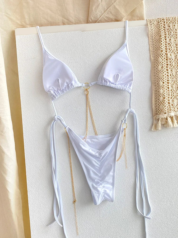 Catene a triangolo sexy Set bikini Micro perizoma Costume da bagno donna Costume da bagno Biquini Fasciatura Costumi da bagno Stampa Costumi da bagno Perizoma Bikini