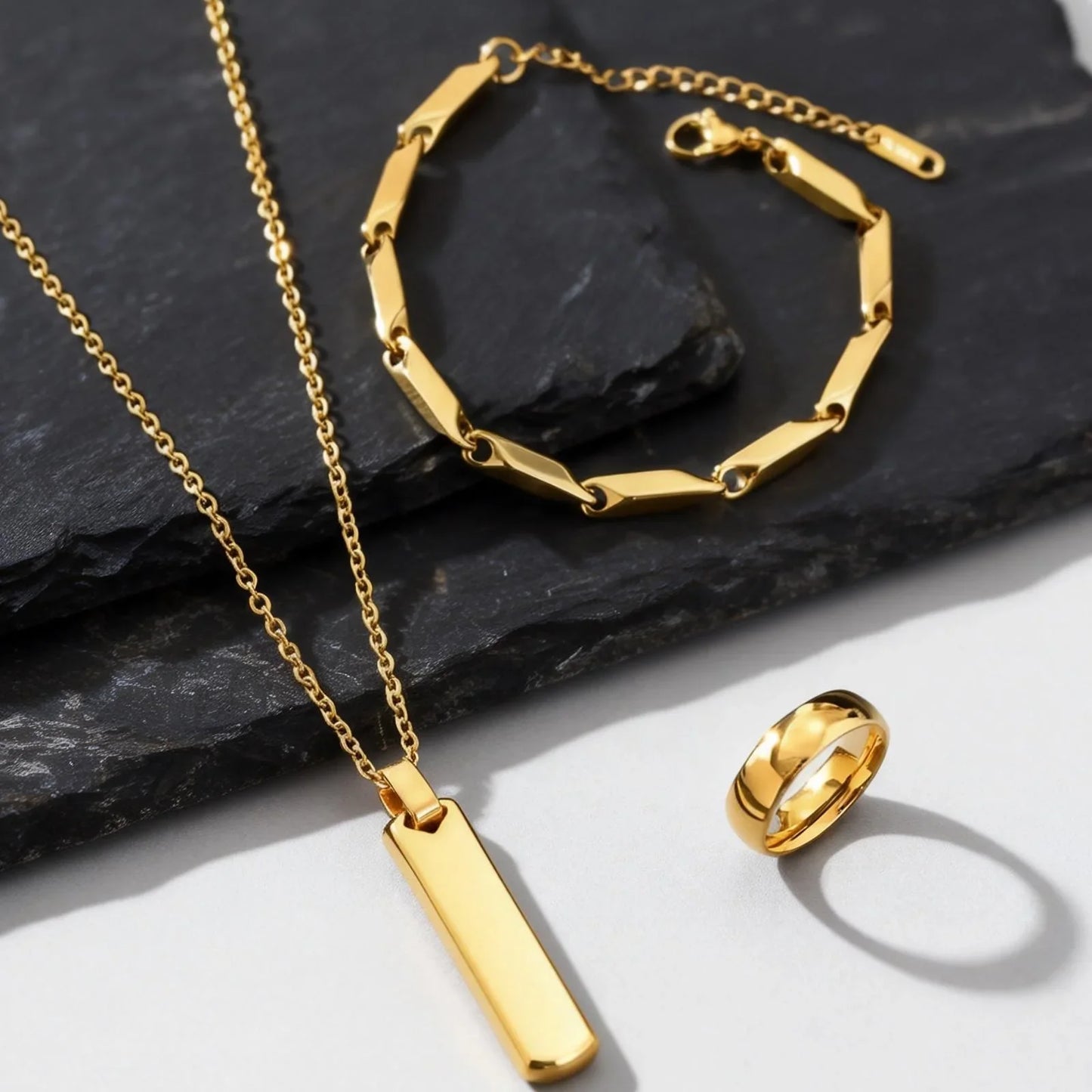 Set di 3 Collane con Barra Verticale per Uomo, Collana con Ciondolo in Acciaio Inossidabile Stile Hip Hop, Set di Gioielli alla Moda Regalo per Lui