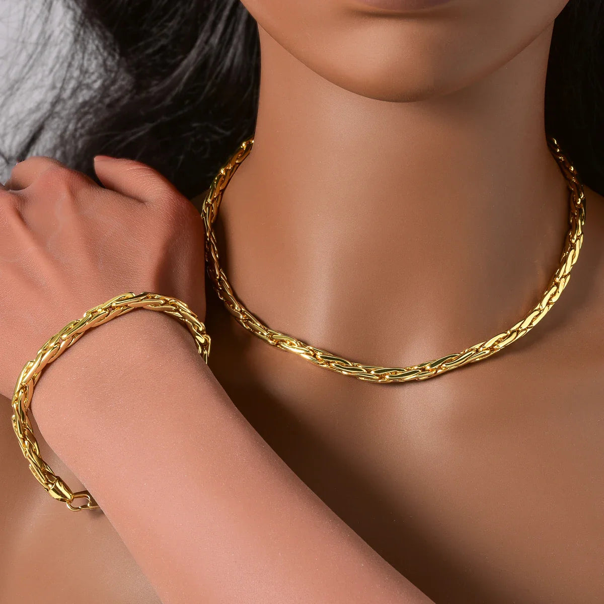 Set di bracciali con collana a catena intrecciata in rame minimalista per donna e uomo, gioielli semplici a strati, pronti, ipoallergenici