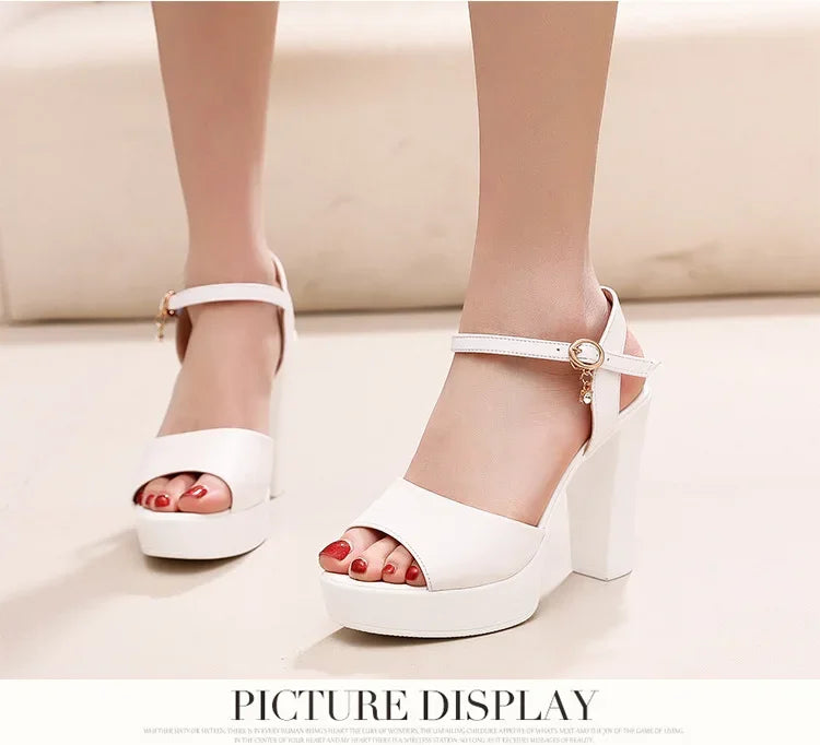 Size 32-43 2024 Genuine Leather Fashion Fish Mouth Women'S High Heel Summer Shoes Dress Sandals Female Woman Sandals Platform
