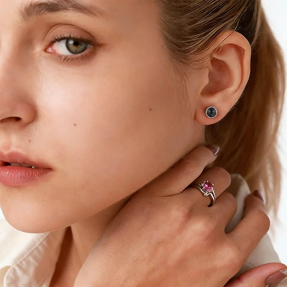 Orecchini Ipoallergenici in Titanio G23 per Uomo e Donna, con Cristalli Neri, 3mm 4mm 5mm 8mm