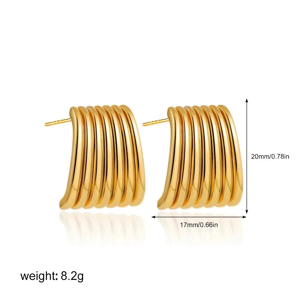 Orecchini a Perno Geometrici a Forma di C Multistrato Placcati in Oro 18K, Antiruggine, in Acciaio Inossidabile per Donne