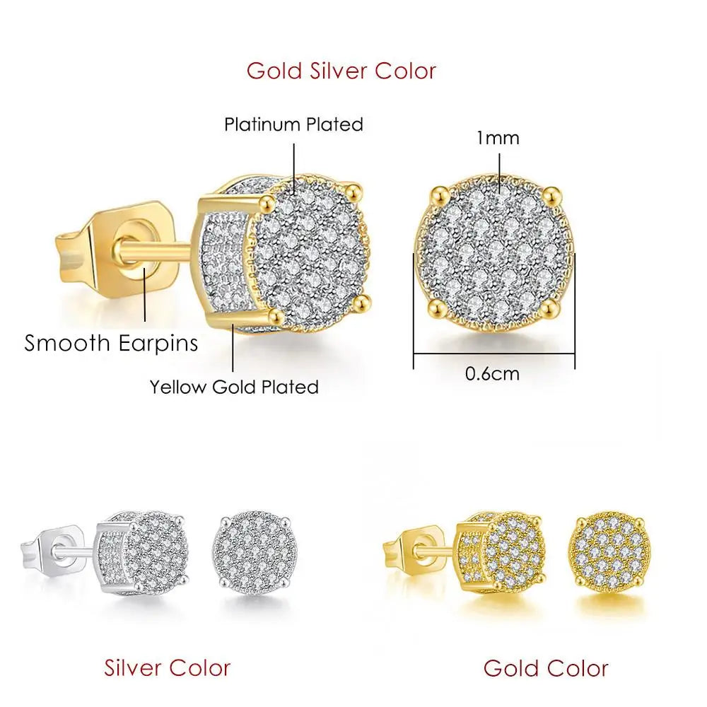 Rock Hip Hop ghiacciato orecchino a perno per uomo uomo Set completo zircone oro Piercing accessori per l'orecchio Punk Hippie Trend gioielli Dropship