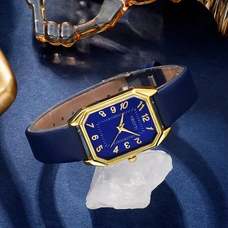 Orologi da donna quadrati di moda di lusso Orologio da polso al quarzo da donna di marca Classico semplice Femme Cinturino in pelle blu Relogio Feminino