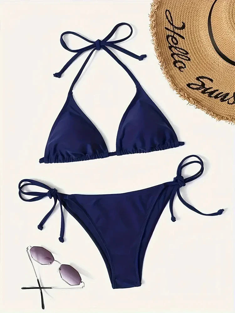 Costumi da bagno Perizoma Bikini Set Sexy Nuovi costumi da bagno blu navy Donna Costumi da bagno sexy Bikini Triangolo Fasciatura Costumi da bagno femminili