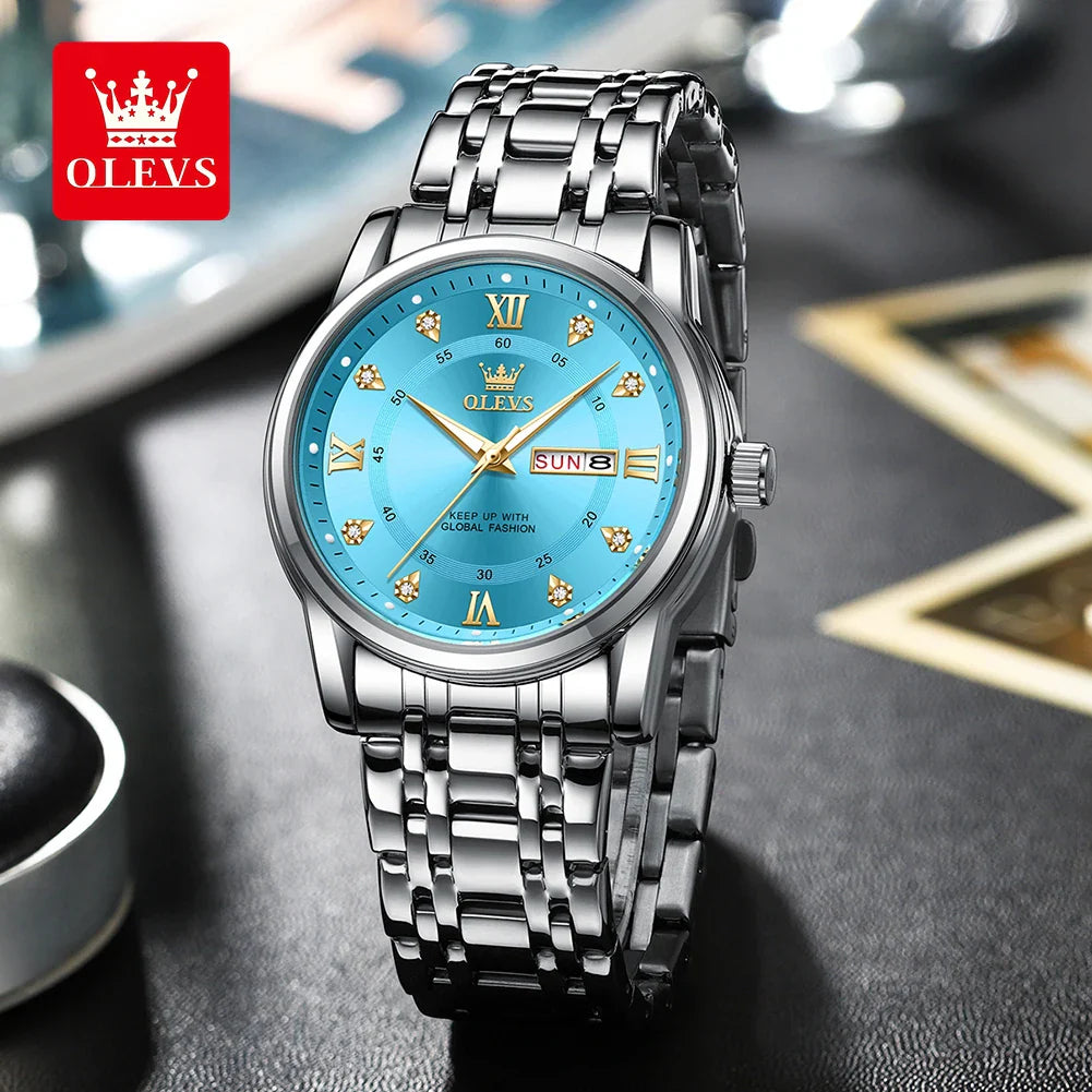 OLEVS 5513 Orologio da uomo Orologio luminoso impermeabile al quarzo originale di marca di moda per uomo Scatola per orologio con doppio calendario in acciaio inossidabile
