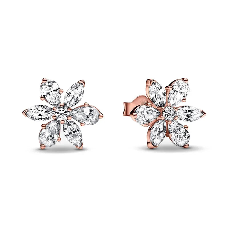 2025 Orecchini originali in pietra a forma di cuore bianco rosa, blu, rosso, verde, orecchino di perla con fiocco di neve, gioielli in argento s925 con fascino femminile