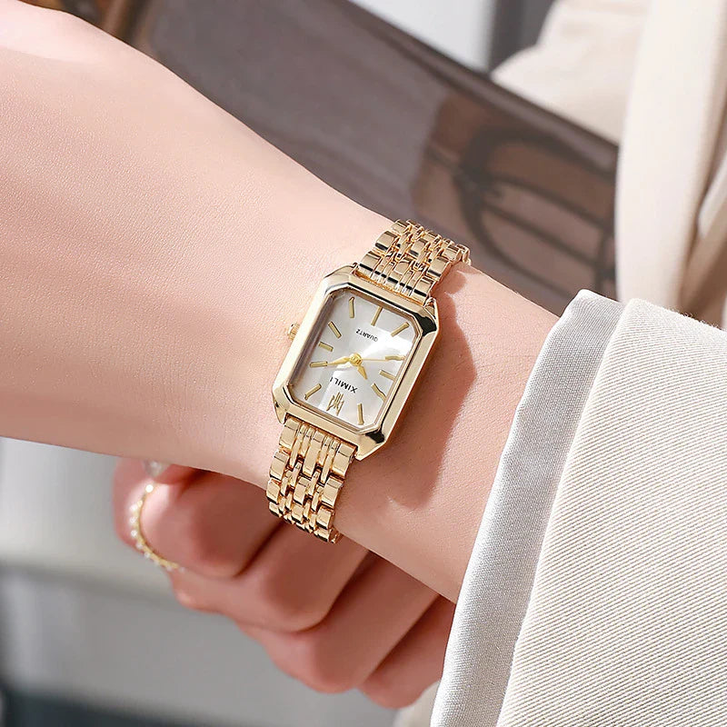2025 Orologio da polso con cinturino in acciaio inossidabile di marca calda Orologio da polso al quarzo regalo di lusso da donna Orologio da polso al quarzo quadrato semplice moda studente