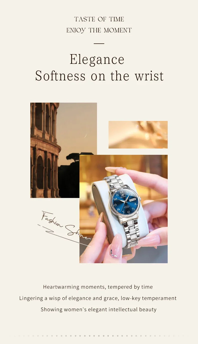OLEVS Orologio di lusso di alta qualità per donna Orologio meccanico automatico da donna impermeabile in acciaio inossidabile Orologi da donna eleganti