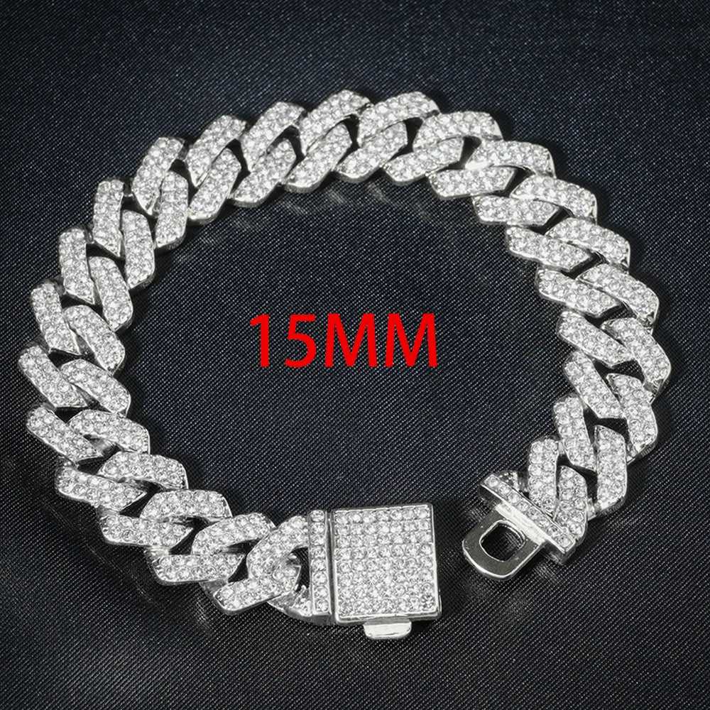 3 pezzi orologio a catena cubana per uomo Hip Hop Miami Curb ghiacciato pavimentato strass rapper collana cubana orologio + braccialetto gioielli