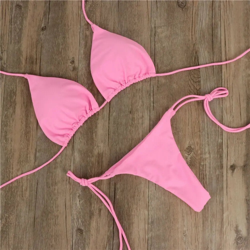 Moda tinta unita Sexy perizoma perizoma Backless Split costume da bagno costume da bagno brasiliano costumi da bagno Bikini Set