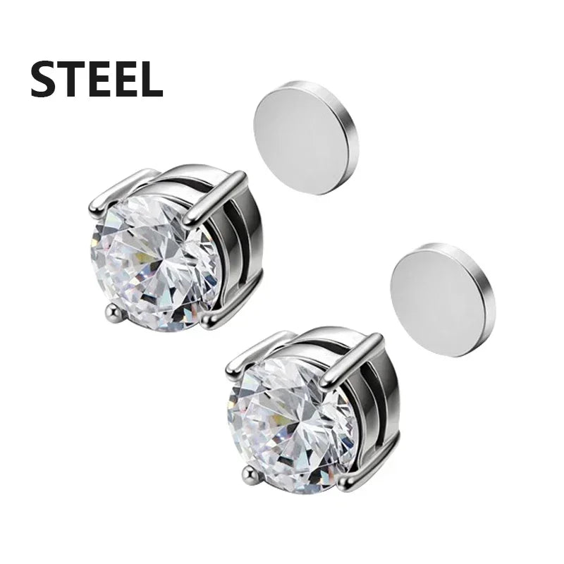 3 paia di orecchini a clip magnetici resistenti in cristallo per uomini e donne Orecchini con magnete zircone rotondo punk Gioielli non penetranti