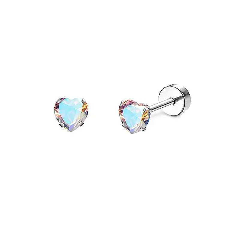 2 pz/set In Acciaio Inox Cuore Luna Earbone Della Vite Della Vite Della Sfera Orecchini con perno per Le Donne di Modo Dell'orecchio Trago Cartilagine Body Piercing