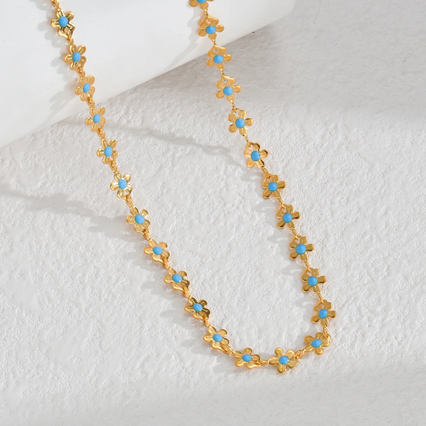 Sifisrri Set di gioielli con bracciale a catena con fiore blu olio vintage per donna, ragazza, regalo di San Valentino alla moda in acciaio inossidabile