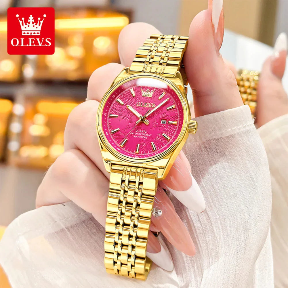 Orologio OLEVS 3703 da donna, elegante orologio al quarzo da donna, marca di alta gamma, impermeabile, luminoso, con calendario, orologio da polso di lusso per signora.