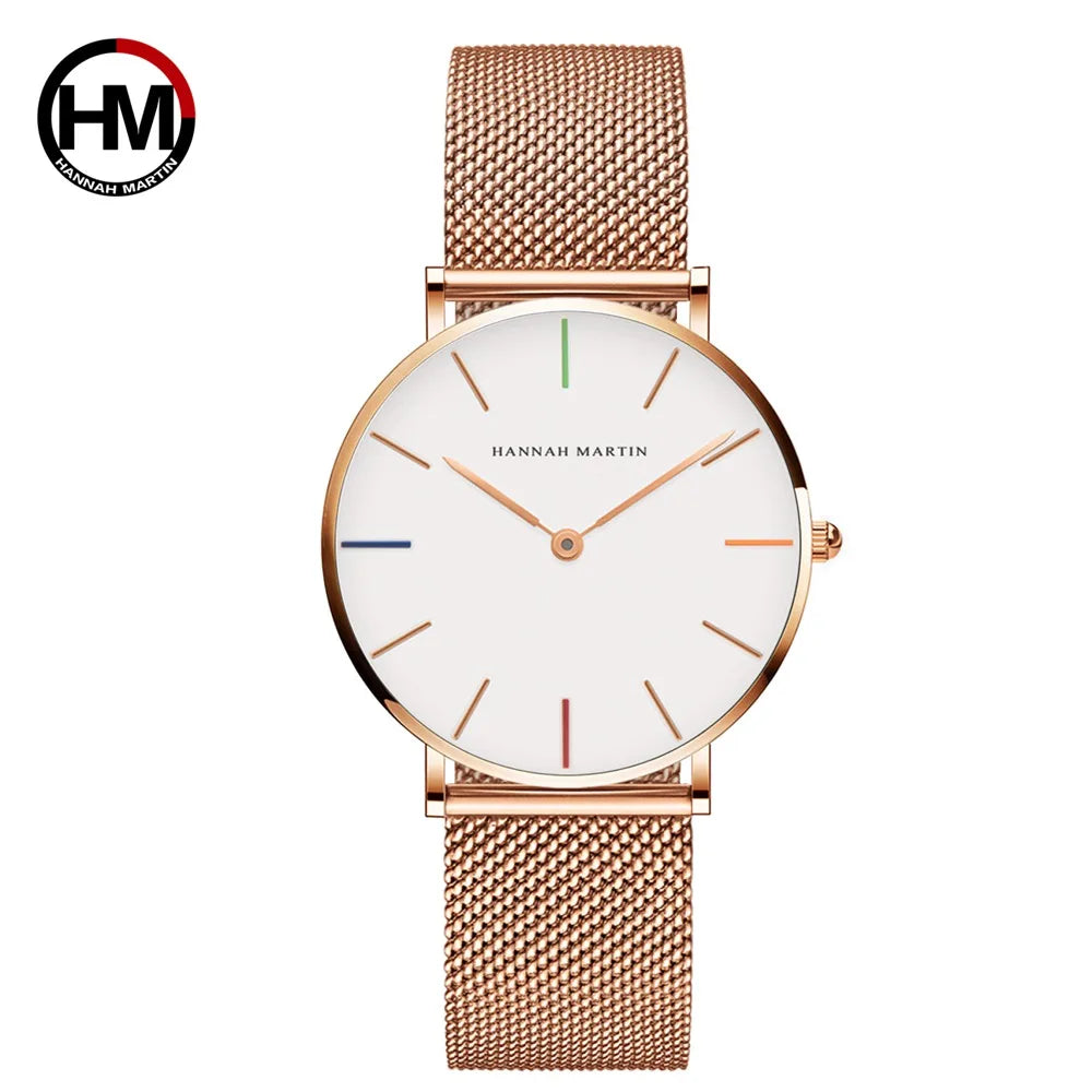 HANNAH MARTIN Movimento al quarzo giapponese in acciaio inossidabile di qualità del marchio Orologio Dropshipping da donna impermeabile da 36 mm in oro rosa completo