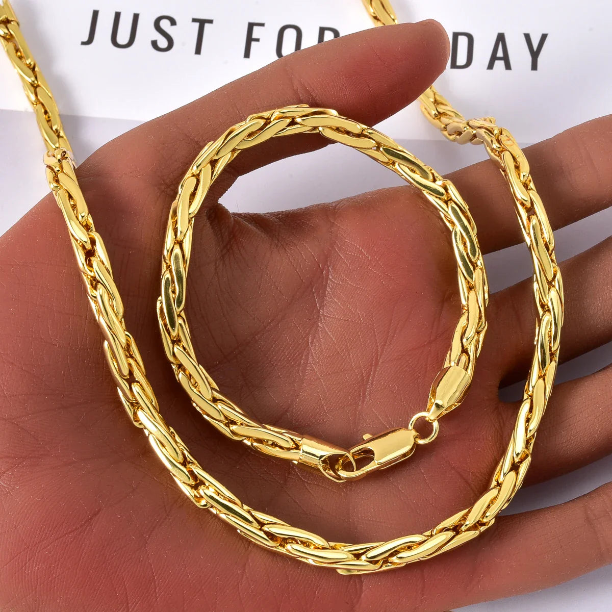 Set di bracciali con collana a catena intrecciata in rame minimalista per donna e uomo, gioielli semplici a strati, pronti, ipoallergenici
