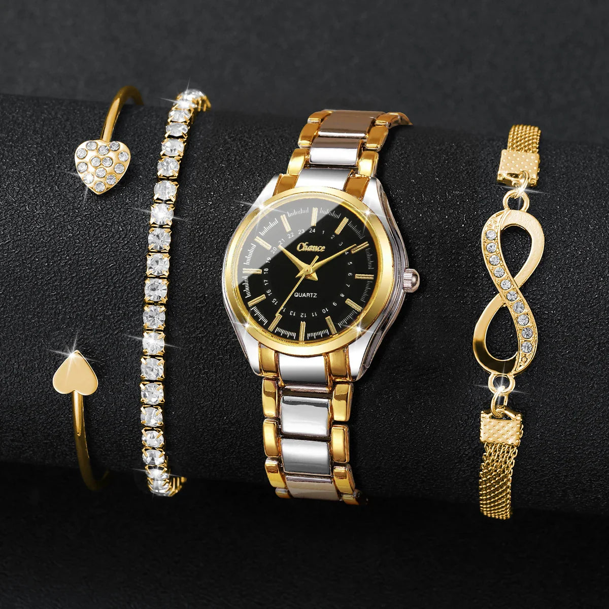 4 pezzi/set moda quadrante piccolo orologi da donna braccialetti da polso analogico al quarzo di lusso da donna Set Reloj Mujer (senza scatola)