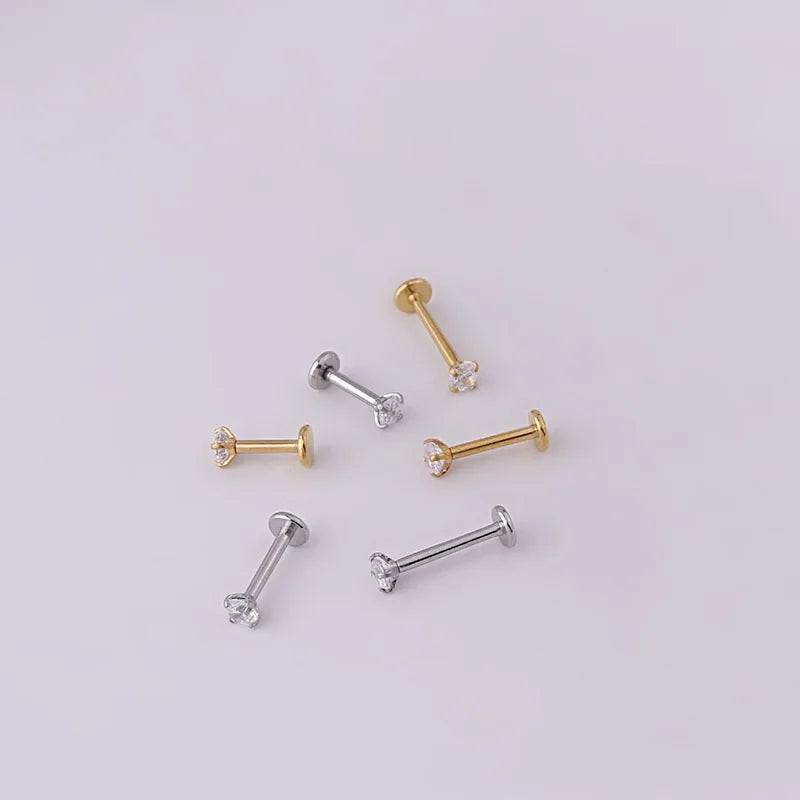 Orecchini a bottone per trago penetrante in acciaio inossidabile da 2 pezzi, orecchino per cartilagine elicoidale con labret di cristallo piccolo per gioielli per il corpo delle donne