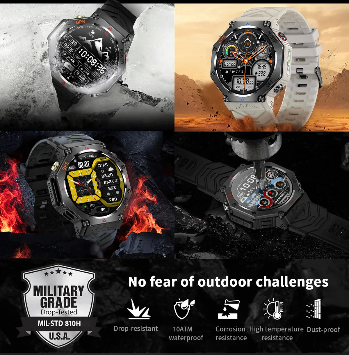 T-Rex 3 Grado Ultra Militare GPS Astuto Della Vigilanza 10ATM Bussola Impermeabile Altimetro Barometrico AMOLED Uomini HD Chiamata Sport Smartwatch