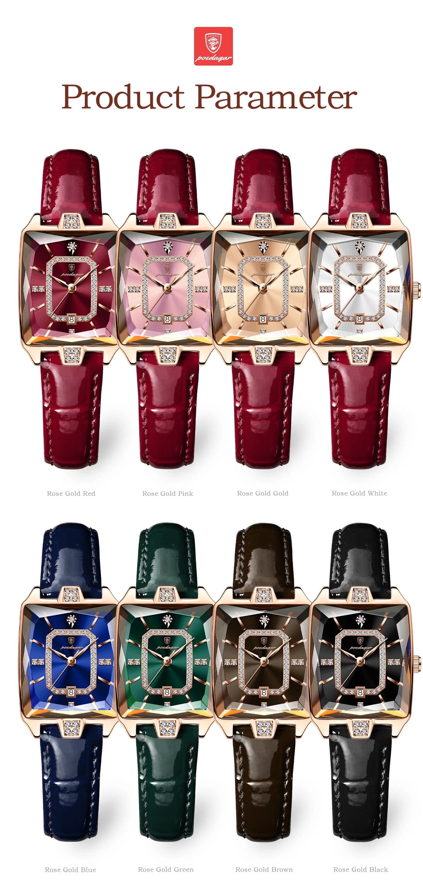 POEDAGAR Rettangolo Orologi da donna di lusso Impermeabile Data Orologio da donna in pelle Elegante orologio da polso da donna al quarzo moda Reloj regalo