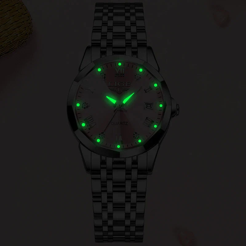 LIGE Orologio al Quarzo di Lusso per Donna, Elegante Bracciale Luminoso e Impermeabile, Regalo Ideale