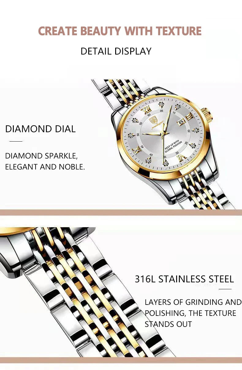 POEDAGAR Orologio da donna di lusso Orologio da donna impermeabile in acciaio inossidabile con data luminosa Orologi al quarzo da donna semplici e casual alla moda