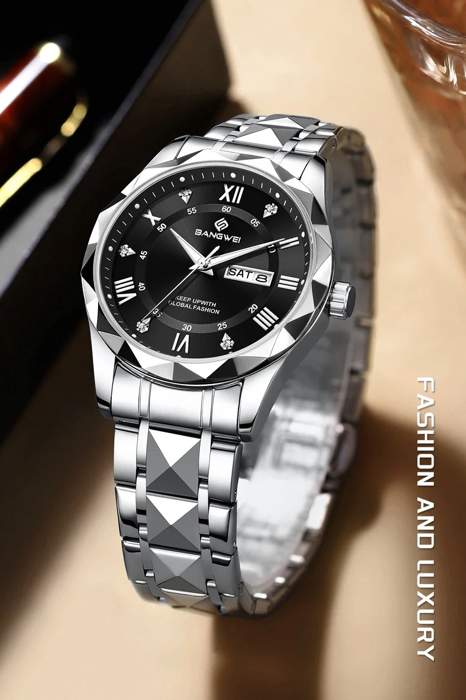 BANGWEI Orologio da donna elegante e lussuoso al quarzo, orologio da polso classico e semplice in acciaio inossidabile, con data automatica, impermeabile, con diamanti