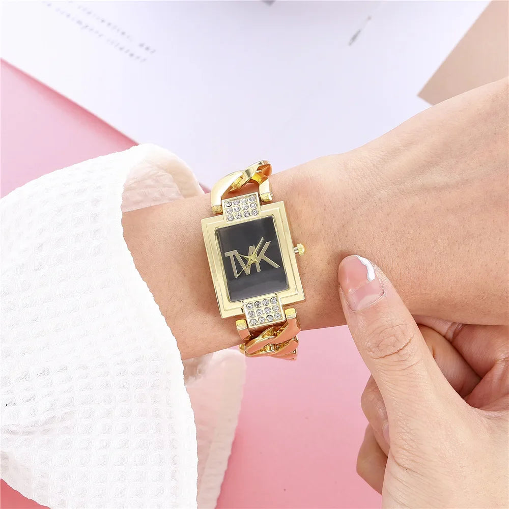 UTHAI Orologio da donna con diamanti quadrati intarsiati quadrati leggeri Orologi al quarzo moda di lusso Orologio da polso da donna con cinturino in metallo Orologio da ragazza