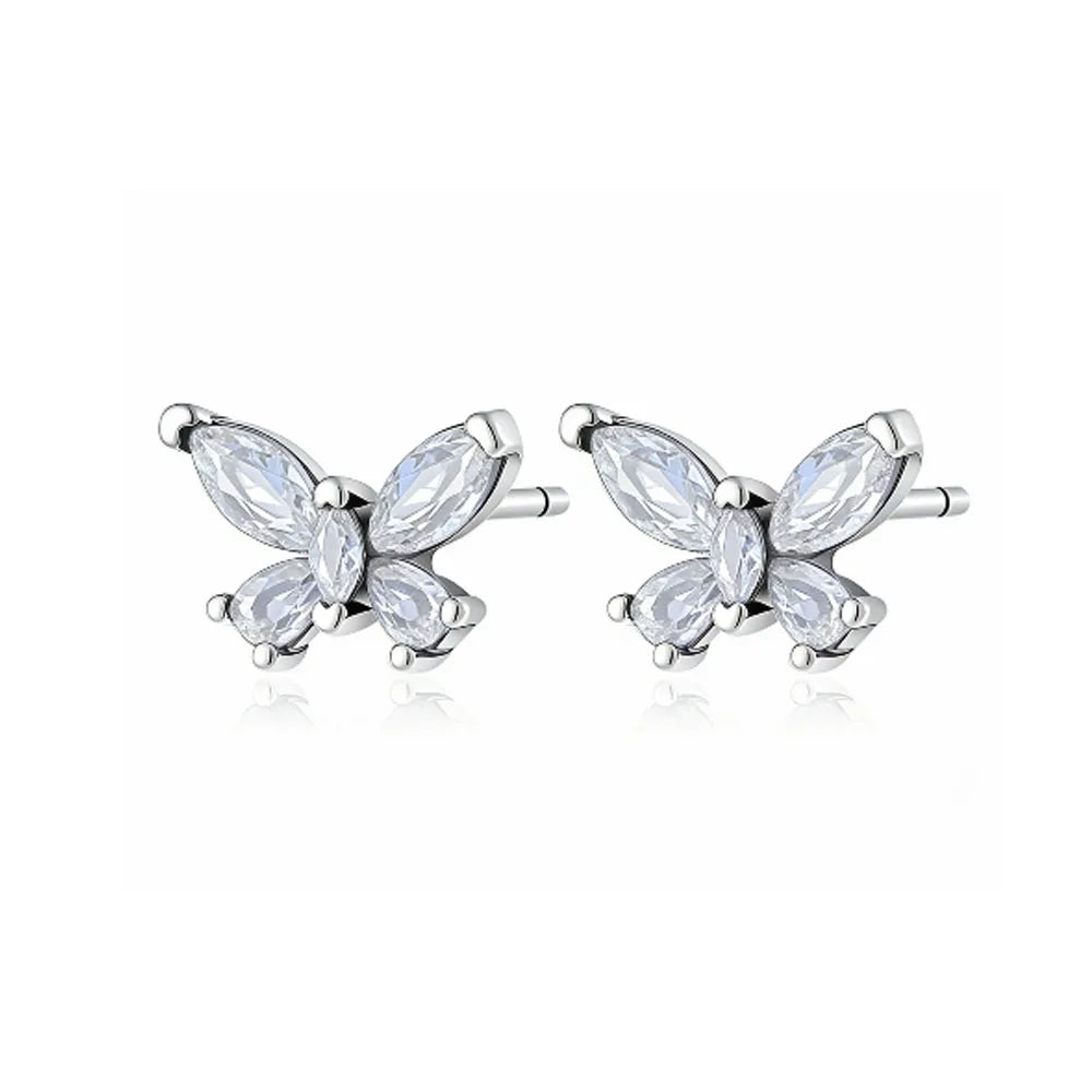 Orecchini e Ciondolo con Zirconi Scintillanti, Combinazione Fiore di Ciliegio e Farfalla, Orecchini in Argento 925, Regalo Ideale per Donne