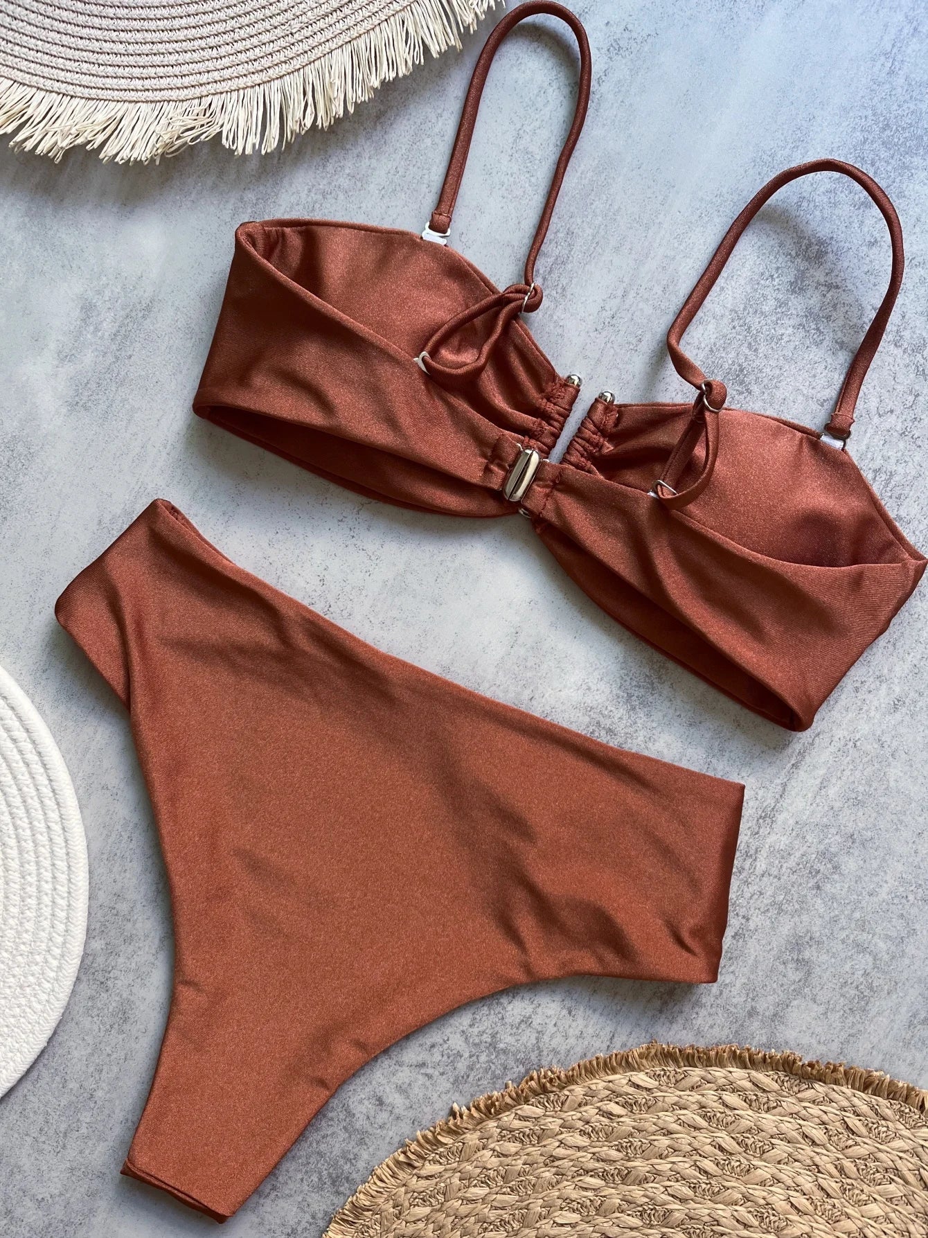Bikini a Fascia Push-Up Donna 2024, Costume da Bagno Sexy Femminile, Set Bikini Brasiliano con Perizoma, Tinta Unita, Abbigliamento da Spiaggia
