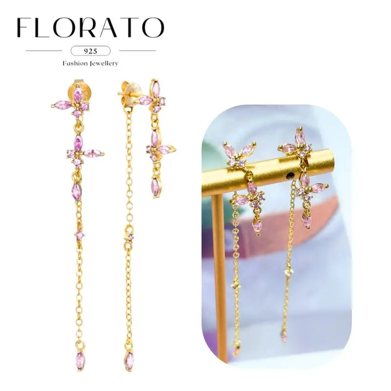 Lussuosa geometria 925 orecchio in argento sterling Ago rosa serie zircone orecchini a cerchio pendenti dolce moda regali di gioielli da sposa