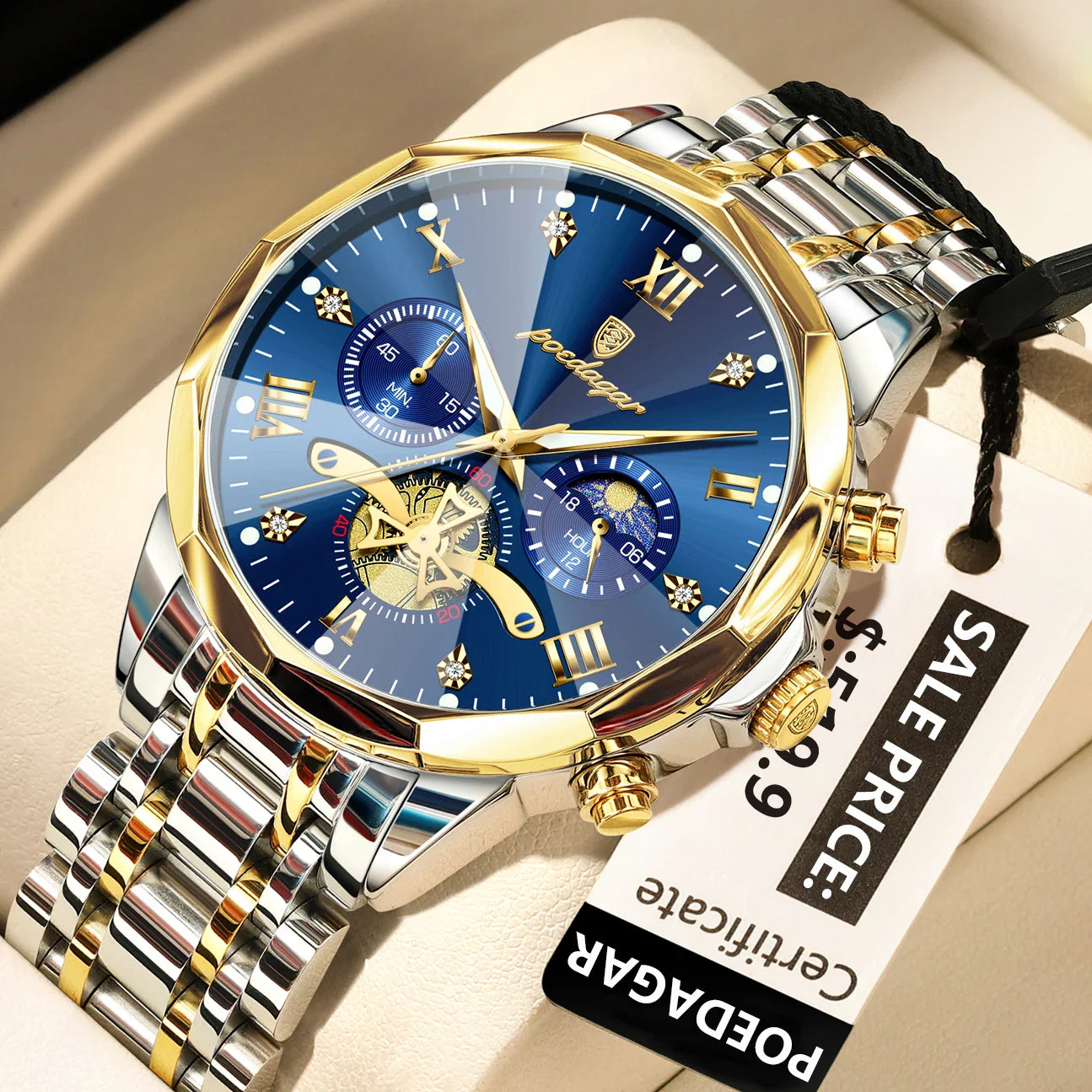 POEDAGAR Orologio da uomo di lusso Top originale impermeabile cronografo luminoso orologio da polso da uomo al quarzo in acciaio inossidabile orologi da uomo Reloj