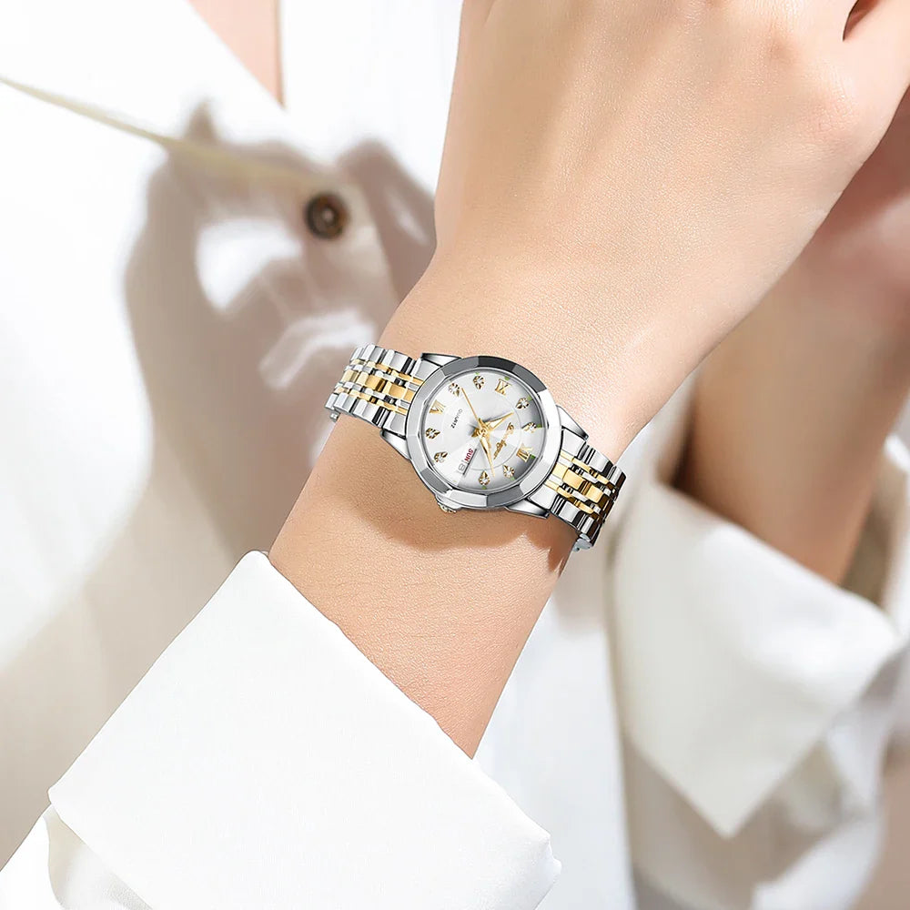 POEDAGAR orologi da donna di marca di lusso impermeabile luminoso data settimana orologio al quarzo per donna orologio da donna di moda in acciaio inossidabile