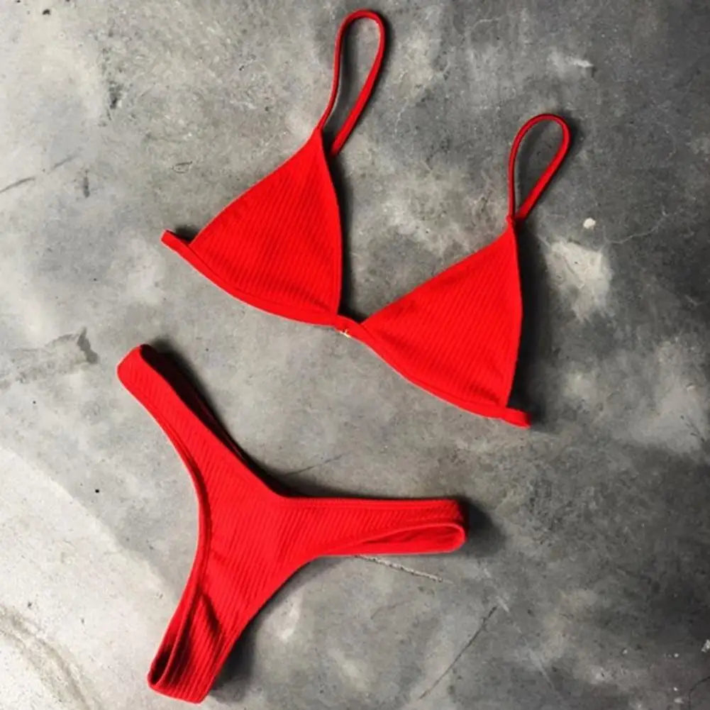 2 pezzi/set bikini da donna sexy set costumi da bagno da donna con cinturino per spaghetti senza fili ad asciugatura rapida
